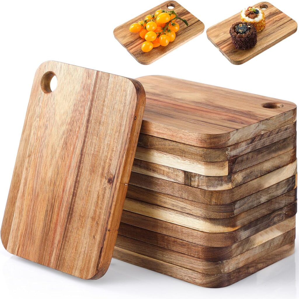 Vesici 12 Pcs Small Acacia Wood Cutting Board Rectangle Wooden Chopping Boards Lightweight Serving Tray Mini Cutting Board Bulk for Kitchen Meats Cheese Fruit Bread Wedding Housewarming Gift