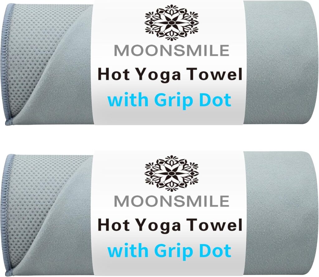 MOONSMILE 2 Pack Hot Yoga Mat Towels with Grip Dot,Yoga Mat Towels for Hot Yoga Non Slip,Soft Suede Microfiber Cover,Absorbent Pilates Exercise Accessories