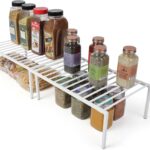 Smart Design Premium Cabinet Storage Shelf Rack – Large Expandable 16-32 x 10 Inch – Steel Metal – Rust Resistant – Cupboard, Plate, Dish, Counter and Pantry Organization – Kitchen – White