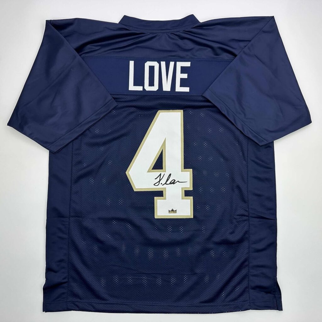 Facsimile Autographed Jeremiyah Love Notre Dame Blue Reprint Laser Auto College Football Jersey Size Men’s XL