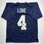 Facsimile Autographed Jeremiyah Love Notre Dame Blue Reprint Laser Auto College Football Jersey Size Men’s XL