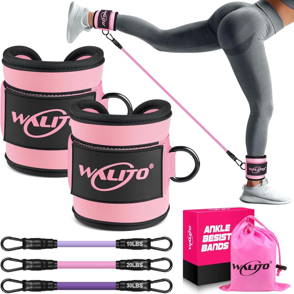 WALITO Ankle Resistance Bands with Cuffs, Exercise Bands for Legs and Butt, Booty Workout Equipment for Kickbacks and Hip Fitness Training