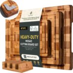 3 Pack Heavy Duty Bamboo Cutting Board Set Non Toxic Wooden Cutting Board for Kitchen Non Slip Solid End Grain Thick Wood Juice Groove Chopping Board Extra Large Big Small Best House Warming Gift