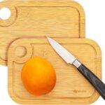 Mini Bamboo Cutting Board Set of 2 – Small Wooden Chopping Boards with Juice Groove, Lightweight & Compact for Baby Food, Dorm, Travel, Camping – 8.5”x6” Easy-to-Store Kitchen Essentials