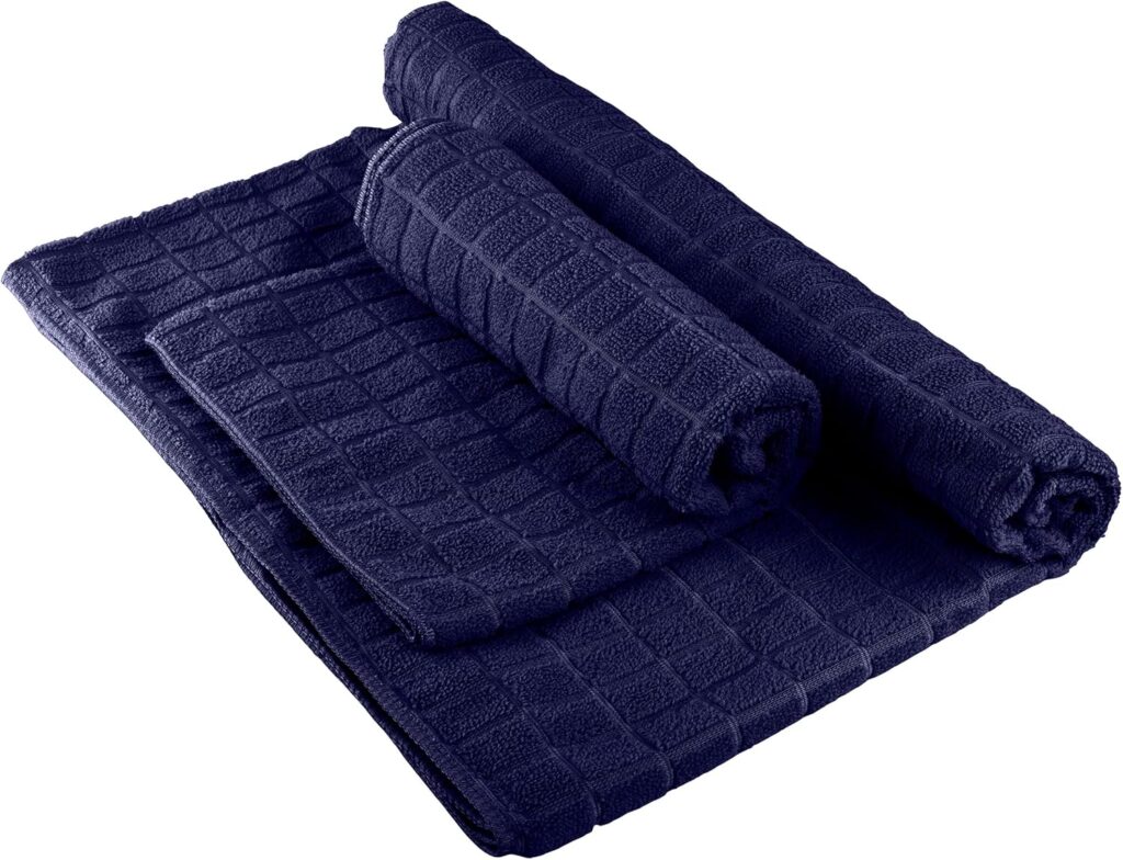 Wakeman Yoga Mat Towel and Gym Towel Set – 2-Piece Non Slip Set for Hot Yoga, Pilates, and Gym – 72” x 24” Sweat Absorbent and Quick Drying Blanket with Corner Pockets for Mats (Navy)