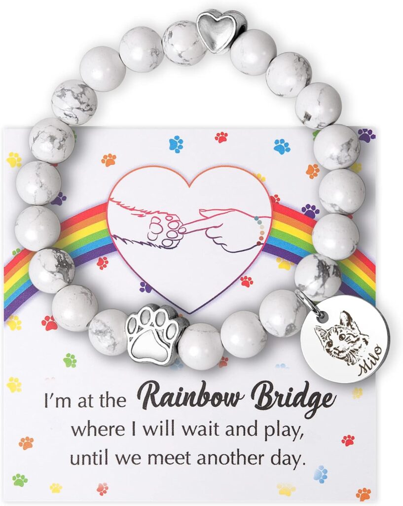 Anavia Pet Portrait Rainbow Bridge Pet Memorial Bracelet for Beloved Dog Cat, Pawprint on My Heart Personalized Handmade Bracelet Keepsake