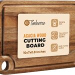 Acacia Wood Cutting Board (10x7x0.8 In.) – Small Mini Wooden Bar Steak and Cheese Chopping Boards for Kitchen with Juice Groove, Tiny Rustic Carving Breadboard for Serving Lime with Handle