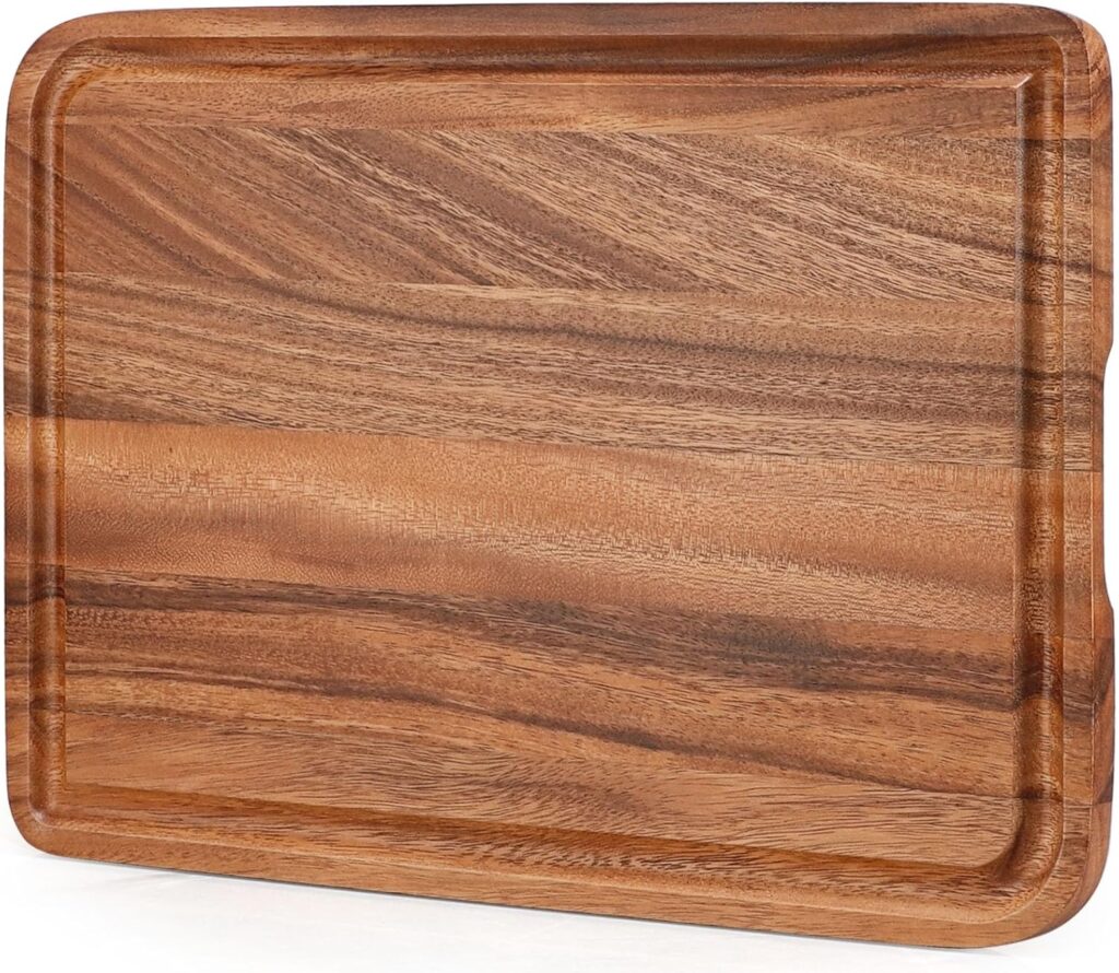 Acacia Wood Cutting Board for Kitchen – Caperci Organic Wooden Chopping Serving Board with Deep Juice Groove for Meat (Butcher Block) Veggies, Fruit and Cheese, 17 x 12″