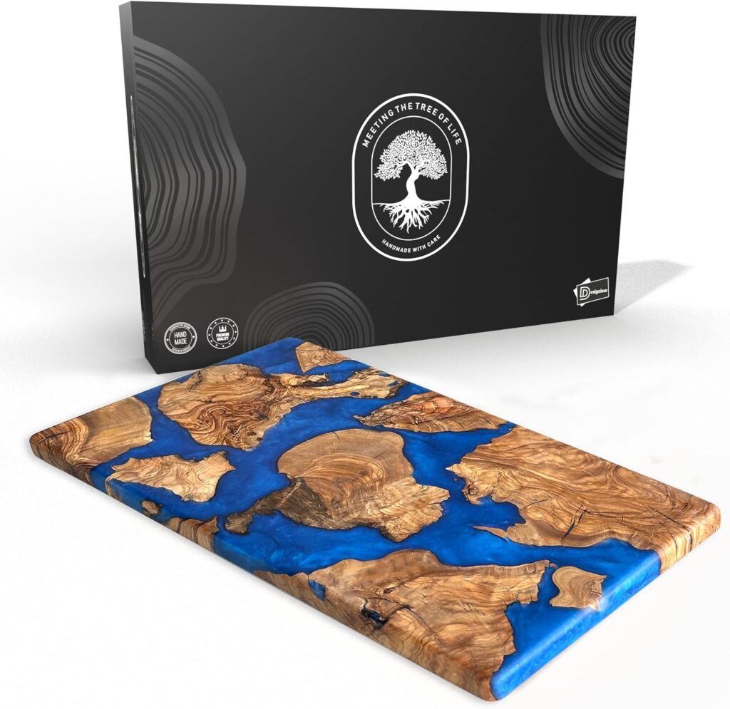 Handmade Olive Wood Resin Cutting Board, Charcuterie Boards for Housewarming Gifts, Resin Cheese Board, Decorative Cutting Board for Kitchen, Luxury Olive Wood Charcuterie Board