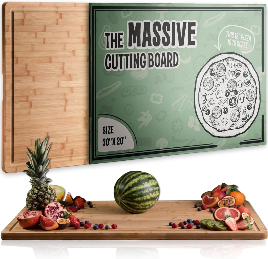 Massive Extra Large Cutting Board for Kitchen 30 X 20 by Grizzly Living – Heavy Duty Bamboo Chopping Boards for Meat, Veg & Charcuterie – Large Wooden Stove Top & Countertop (30″ x 20″)