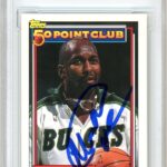 Moses Malone Signed Basketball Card, 1992-1993 Topps 50 Point Club #208, Beckett Authentic Autograph Slab, Milwaukee Bucks Autographed Memorabilia