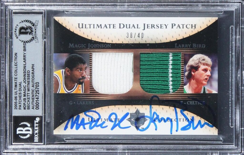 Magic Johnson & Larry Bird Signed 2005 Ultimate Patches DPJB 38/40 Card BAS Slab – Basketball Autographed Cards