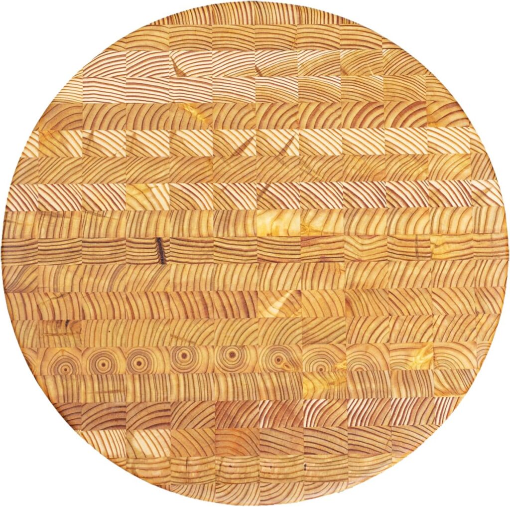 Larch Wood Canada End Grain Round Cutting Board Classic, Standard Line, Handcrafted for Professional Chefs & Home Cooking, 14.5″ Diameter x 1.6″ Thick