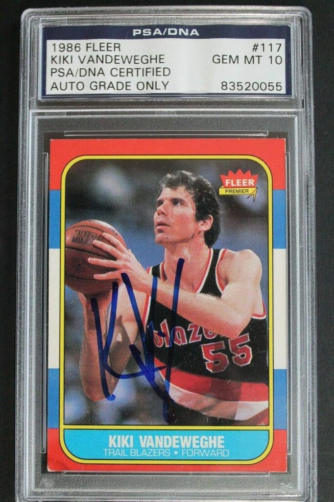 Kiki VanDeWeghe Signed 1986 Fleer #117 Autographed Basketball Card PSA 10 – Unsigned Basketball Cards