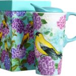 CEDAR HOME Travel Coffee Ceramic Mug Porcelain Latte Tea Cup With Lid 17oz. Humming bird