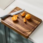 Teak Wood Cutting Board with Lip – 16” x 12” Wooden Chopping Boards for Kitchen – Serving Platter, Pastry Board, Wooden Cutting Board with Counter Lip, Handles – Teak, Juice Groove, Removable
