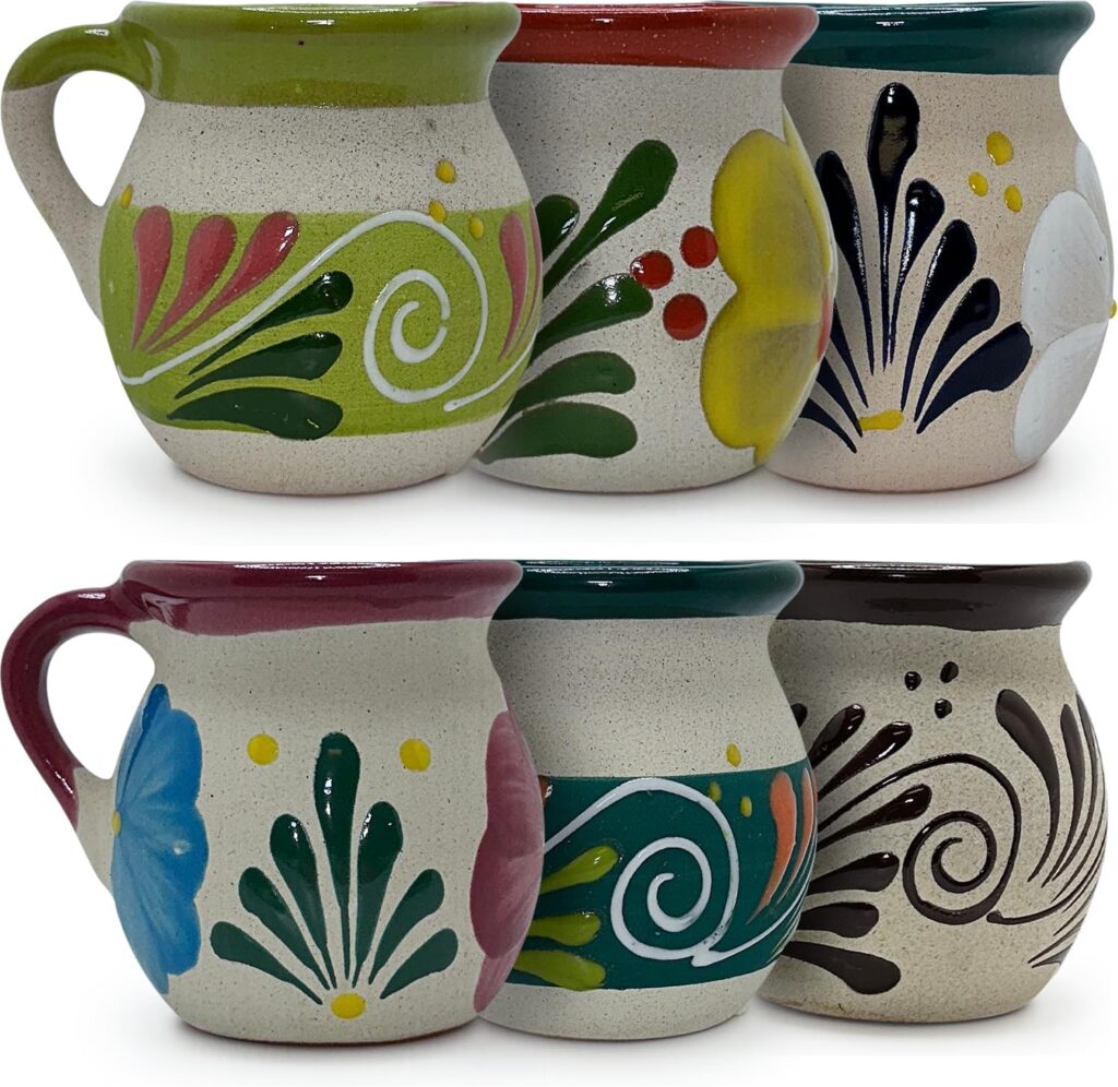 FFX Artesania Mexican Terracotta Coffee Mugs Clay Cups Tazas Para Cafe de Barro Artisan Made EACH MUG UNIQUE Hand Painted Terracotta Cocktail Glasses Tea Decor
