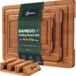 Bamboo Cutting Board, Non Slip Wood Cutting Boards for Kitchen 3 Packs Holder and Over Sink Nice Solid Thick Durable Cutting Boards for Kitchen Large Small Vegetables Fruits Kitchen Gifts (Carbonized)