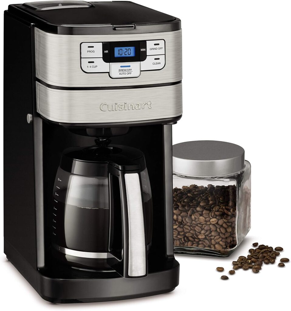 Cuisinart Automatic Grind and Brew 12-Cup Coffeemaker with 1-4 Cup Setting and Auto-Shutoff, Black/Stainless Steel, DGB-400NAS