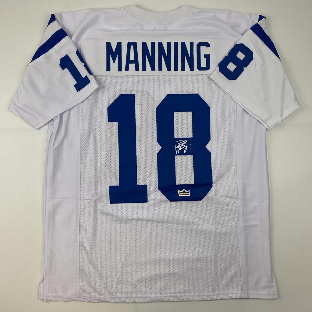 Facsimile Autographed Peyton Manning Indianapolis White Reprint Laser Auto Football Jersey Size Men’s XL