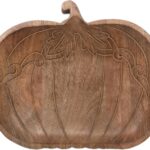Boston International Mango Wood Tray Fall Decorative Platter, 9.75″ x 7.75″, Engraved Pumpkin