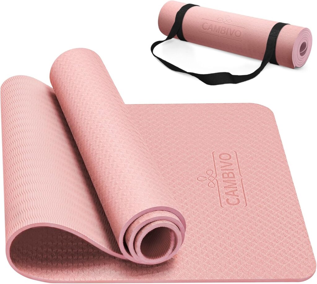 CAMBIVO Yoga Mat for Women Men Kids, 1/3 & 1/4 & 2/5 Inch Extra Thick Yoga Mat Non Slip, 72″ x 24″ TPE Yoga Mats, Workout Mat with Carrying Strap for Yoga, Pilates and Floor Exercises