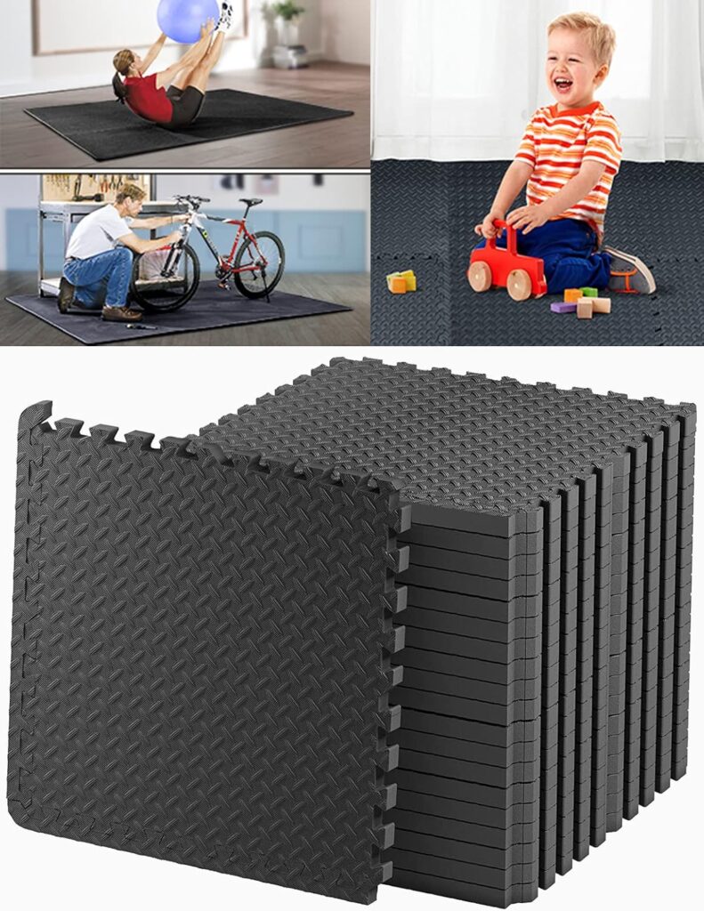 Kangler 20 pcs Gym Mats Set – EVA Foam Puzzle Floor Mats, High-Density Interlocking Foam Floor Tiles Home Workout Exercise Mats for Play-Room Garage Pool Treadmill Garage Kitchen Flooring