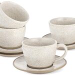 Yedio Stoneware Espresso Cups Set with Saucers, 6 oz Handcrafted Speckled Glaze Coffee Cup and Saucer Set for Cappuccino Latte Coffee Drinks and Tea, Set of 4