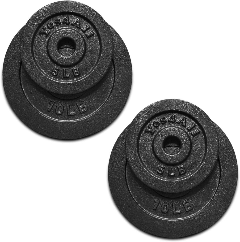 Yes4All 1.15 Inch Cast Iron Weight Plate – Ideal for Dumbbell Handle, Strength Training & Weightlifting (Set)