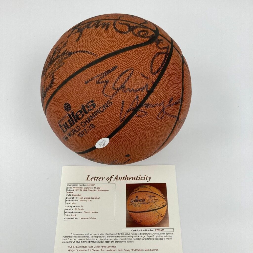 1977-1978 Washington Bullets NBA Champs Team Signed Wilson Game Basketball JSA – Autographed Basketballs