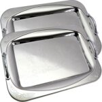 (Pack of 2) 16.7 Inch x 12 Inch Oblong Chrome Plated Serving Tray with Handles Sun Floral Flower Engraved Decorative Party Wedding Dessert Buffet Snack Decorative Platter Plate CC-304