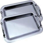 (Pack of 2) 11.4 inch x 7.9 inch Oblong Chrome Plated Mirror Silver Serving Tray with Handles Stylish Design Floral Engraved Decorative Party Wedding Buffet Wine Platter Plate CC-1053