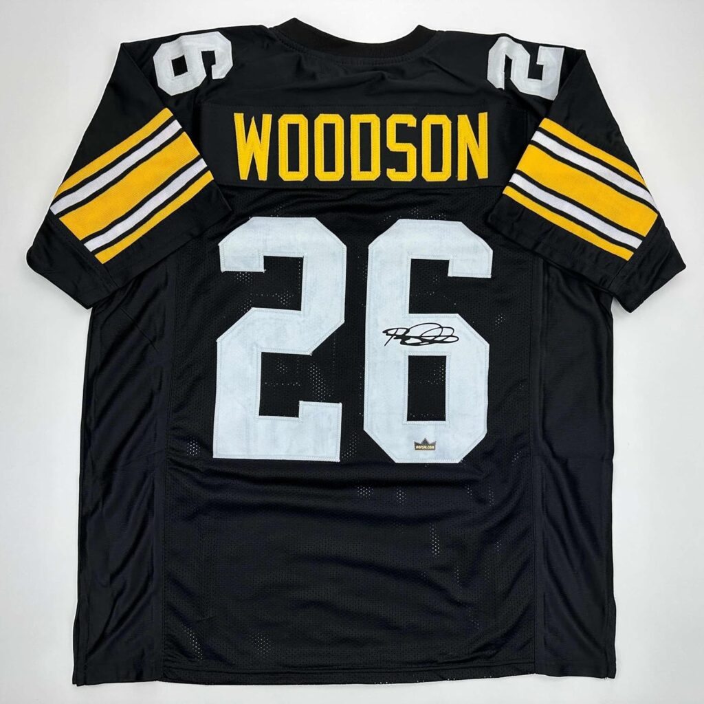 Facsimile Autographed Rod Woodson Pittsburgh Black Reprint Laser Auto Football Jersey Size Men’s XL