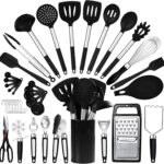 40PCs Silicone Cooking Utensils Set 446℉ Heat Resistance, RFAQK BPA Free Kitchen Utensils Set for Nonstick Cookware, Gadgets includes Can Opener, Potato Smasher,Peeler,Tongs,Spatula Set,Pizza Cutter
