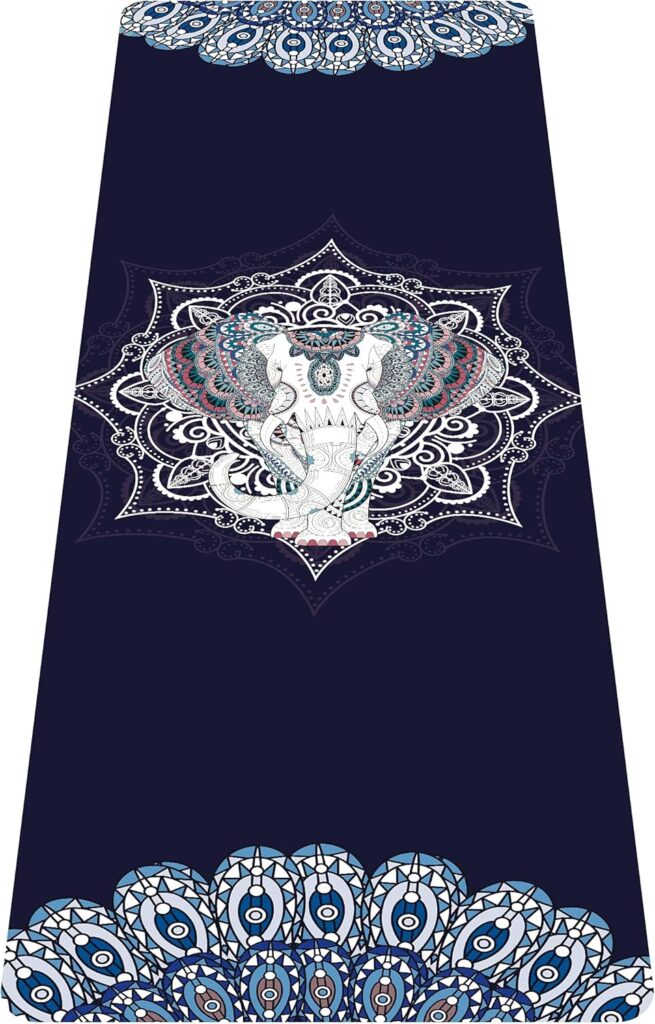 nuveti Printed Travel Yoga Mat-1/16 Inch Thick Non Slip Fitness Workout Mat with Carrying Bag, Foldable Lightweight Suede & Natural Rubber Yoga Mat for Yoga Pilates and Fitness 72″ L x 24″ W x 1.5mm