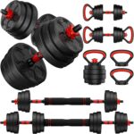 Adjustable Dumbbell Set, 20/33/45/70/90lbs Free Weight Set with Connector, 4 in1 Dumbbells Set Used as Barbell, Kettlebells, Push up Stand, Weight Set for Home Gym Suitable Men/Women