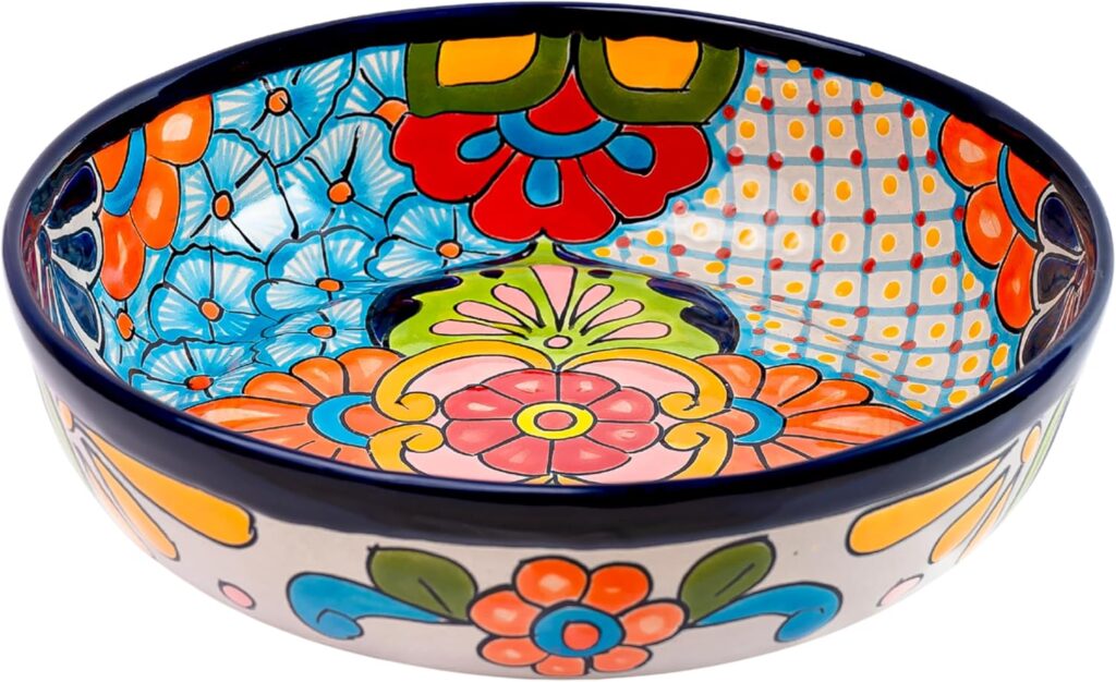 Talavera Fruit Bowl – Pottery Serving Dishes for Table or Kitchen – Mexican Bowl Talavera Pottery Dinnerware – Frutero para Mesa de Comedor (Cobalt Blue)