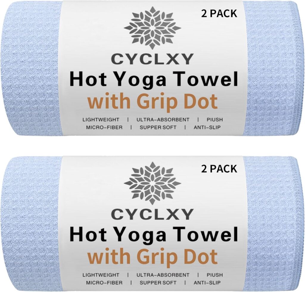 2 Pack Hot Yoga Towel with Grip Dot，Stickyfiber Yoga Mat Towels Non Slip for Hot Yoga,Absorbent Microfiber Sweat Anti-Slip Cover,Bikram,Pilates,Exercise,Fitness