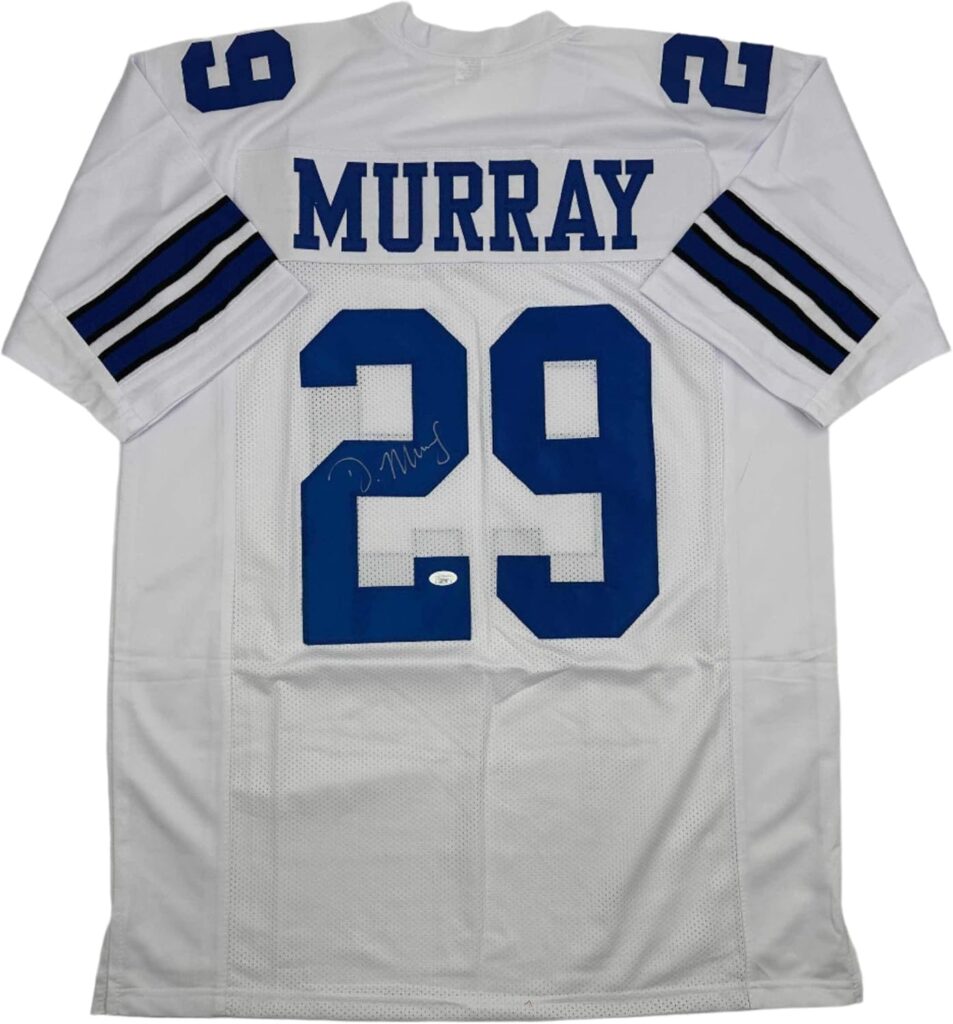Autographed/Signed DeMarco Murray Dallas White Football Jersey JSA COA
