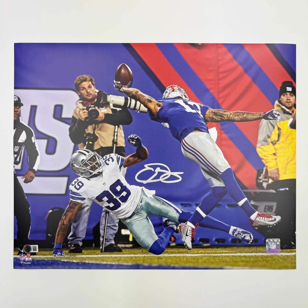 Autographed/Signed Odell Beckham Jr. The Catch New York Giants 16×20 Football Photo Beckett BAS COA