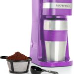 Mixpresso Purple Personal Single Serve Coffee Maker with 14oz Travel Mug, Drip Small Coffee Maker with Auto Shut Off, Reusable Filter, Works with Ground Coffee Only – Not for K-Cup Pods
