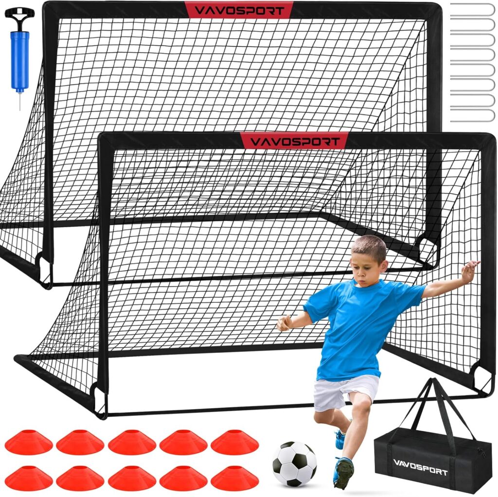 Soccer Goal, 2 of 6’x4′ Kids Soccer Goals for Backyard Set, Portable Pop Up Soccer Net, Practice Soccer Training Equipment with Ball, Cones for Toddler,Youth Sports Outdoor Games Yard Play
