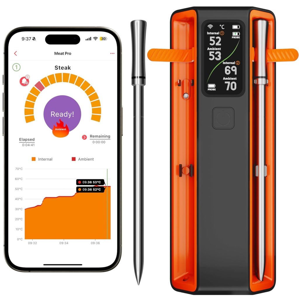 Smart Bluetooth Wireless Meat Thermometer Digital,2 Pcs Probe & LCD Screen for Grill,BBQ,Smoker,Air Fryer,Kitchen, Oven,Perfect for Turkey,Steak,Chicken