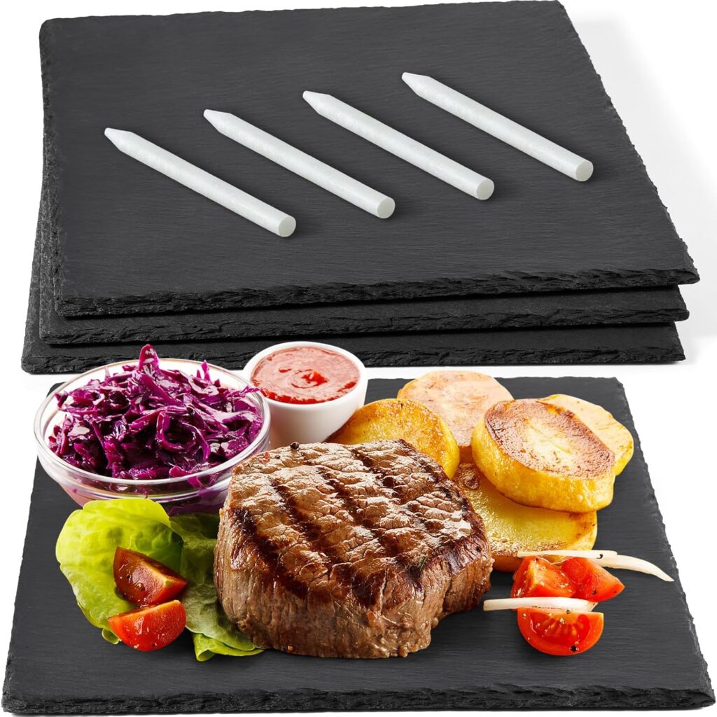 GOH DODD 12×12 Inch Set of 3 Large Slate Cheese Board, Charcuterie Boards Stone Slate Plates, Laser Engraving Blanks for Meat Fruit Appetizers Sussi Party Wedding Housewarming Gifts, Square