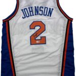 Autographed/Signed Larry Johnson New York White Basketball Jersey JSA COA