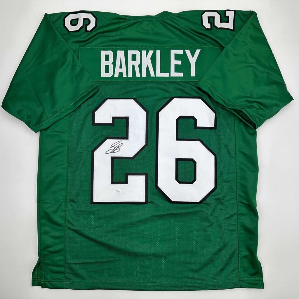 Autographed/Signed Saquon Barkley Philadelphia Kelly Green Football Jersey JSA COA