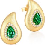 LEONIDS 14K Gold Teardrop Earrings for Women | Moissanite or Lab-Grown Emerald Stud Earrings with Hairline Detailing Non Tarnish | Birthday Jewelry Gifts for Her
