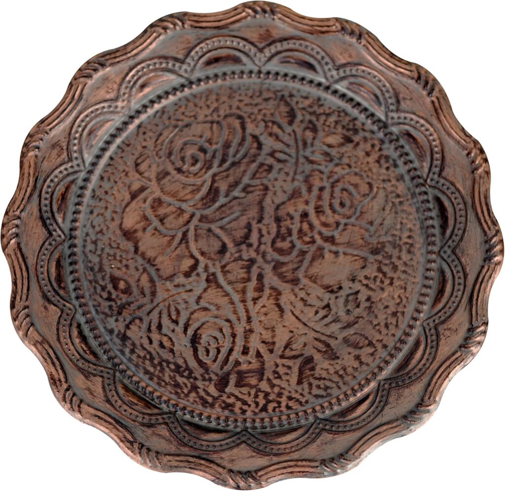 Vintage Metal Decorative Tray Floral Pattern with Corrugated Edges on The Outside, Suitable for Bench, Coffee Table and Dining Room Decoration (S-7.9in)