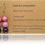 Handmade Crystal Beads Earring with Love & Compassion Symbolic Theme Natural Healing Gemstone Dangle Earrings for Girl Mother (Rose Quartz, Rhodonite, Garnet – 8mm)