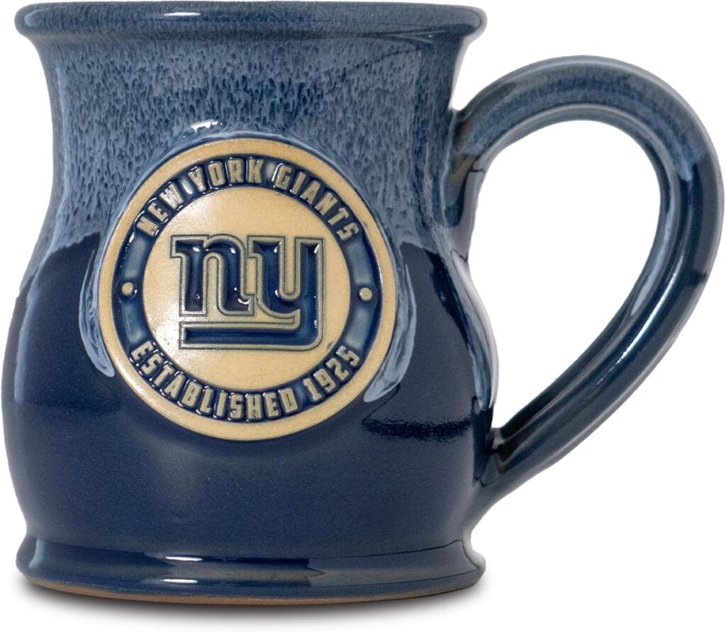 Greater Distance NFL Football New York Giants 14 oz Two-Tone Tall Belly Mug, Handmade Large Ceramic Coffee Mug With Team Logo for True Fans, Premium Deneen Pottery Made in USA